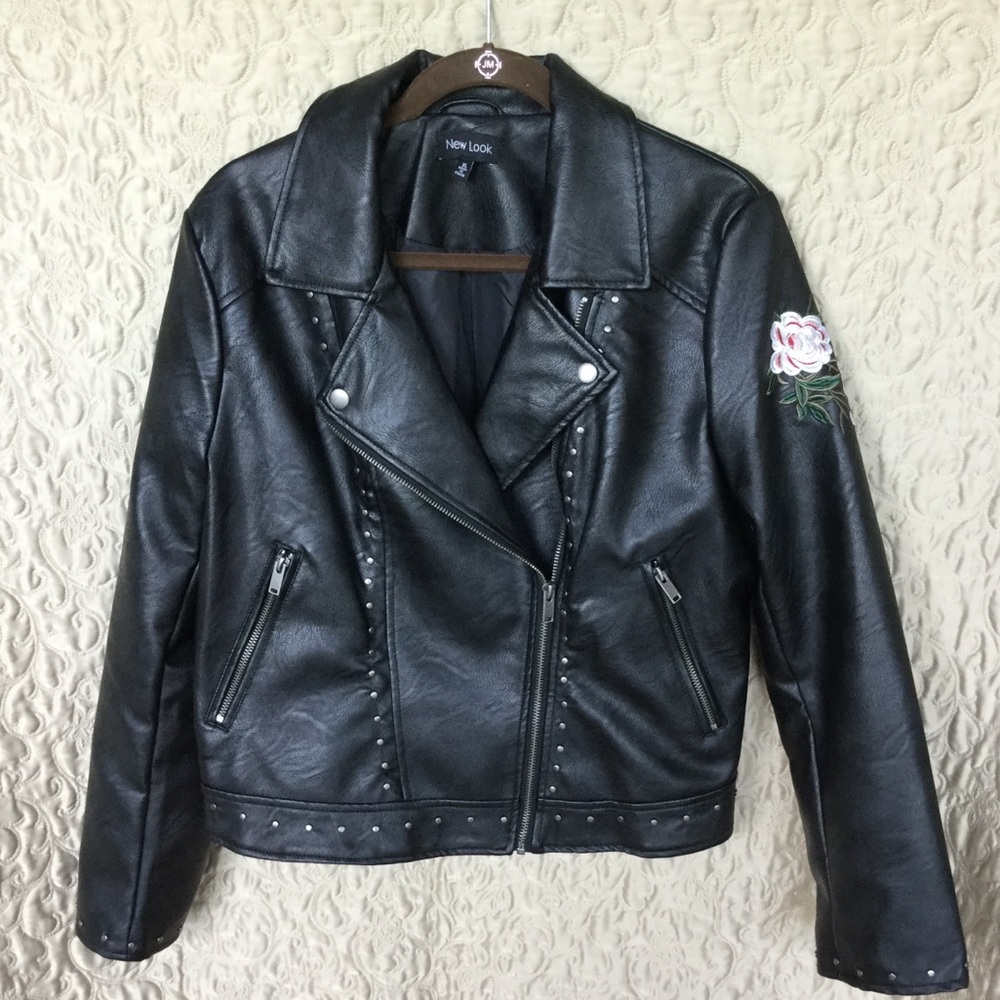 New Look Black Floral Embroidered Moto Jacket